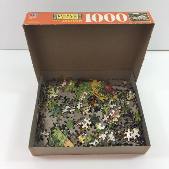 Charles Wysocki's Americana MB 1000 Piece Puzzle 4679-26 Market Antiques Quilts - Picture 2 of 7